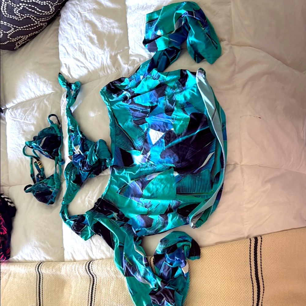Vibrant Blue and Green Swimsuit Set
